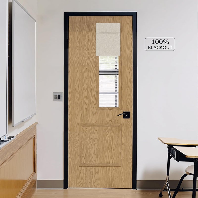 StangH 100% Blackout Linen Classroom Door Window Cover, Beige Sidelight Magnetic Roman Shades for Small Window Lightweight Thermal Insulated Door Blind for Office, W 8 x L 36, 1 Panel - Image 1
